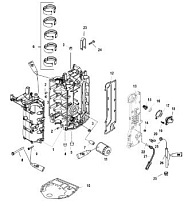 Блок цилиндров и картер 4-Х ТАКТНОГО ПЛМ MERCURY 50 Серийный номер от 0T409000 до 1B344306